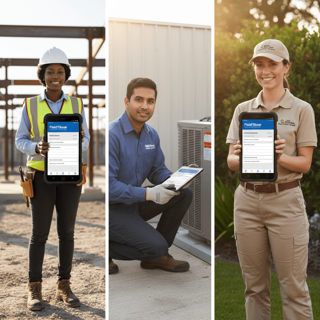 Field technicians using mobile forms on various devices